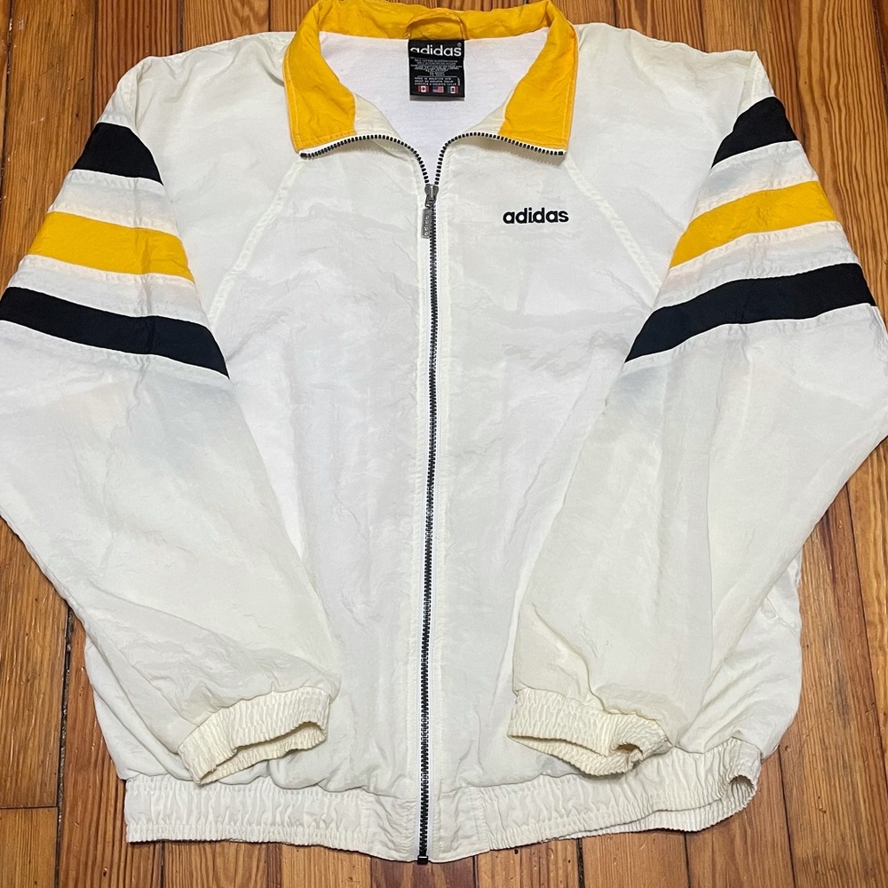 Vintage Adidas Windbreaker Jacket Large; 90s Colorblock White Black Yellow🔥🔥